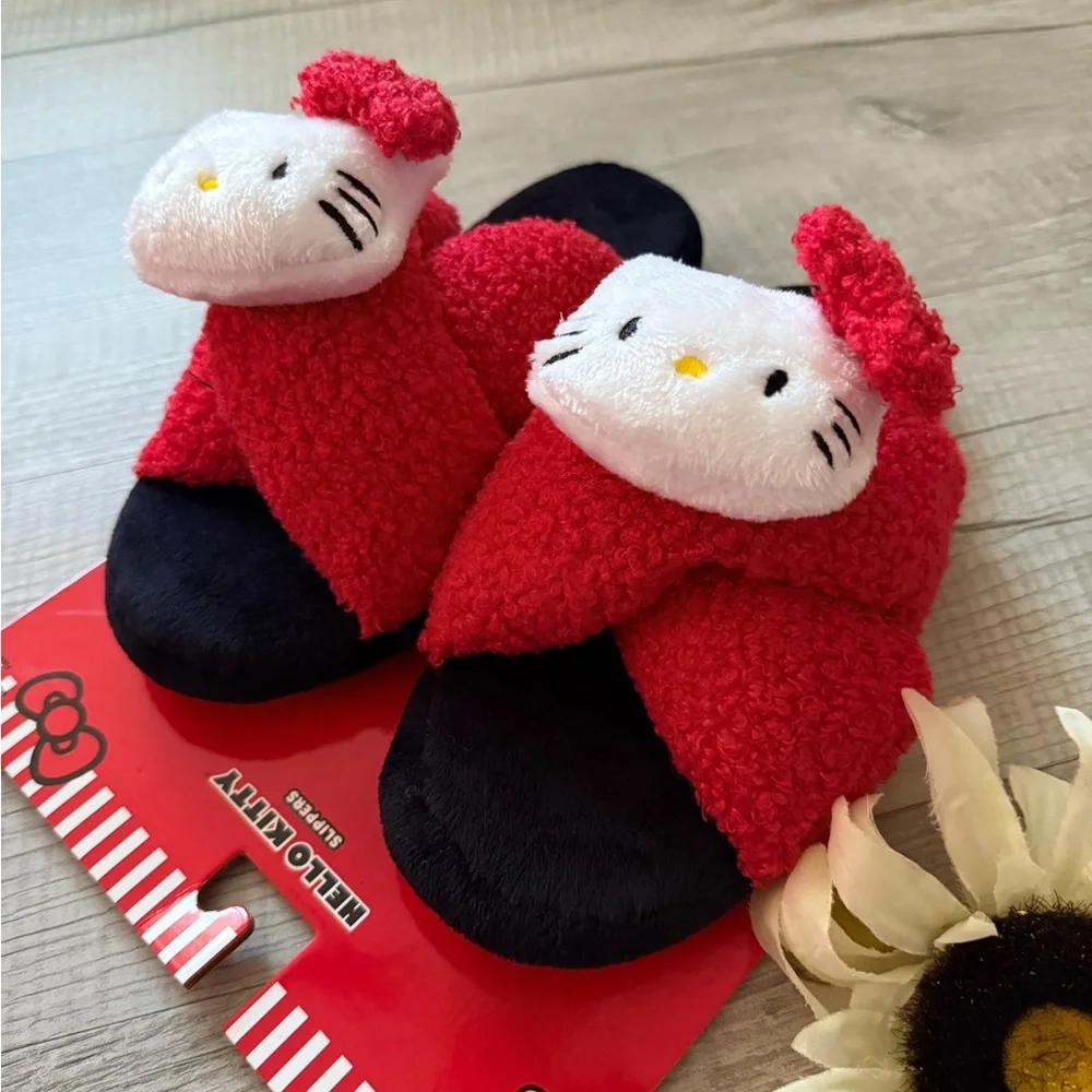 Hello Kitty Plush Red and Black Slippers - Picture 2 of 2